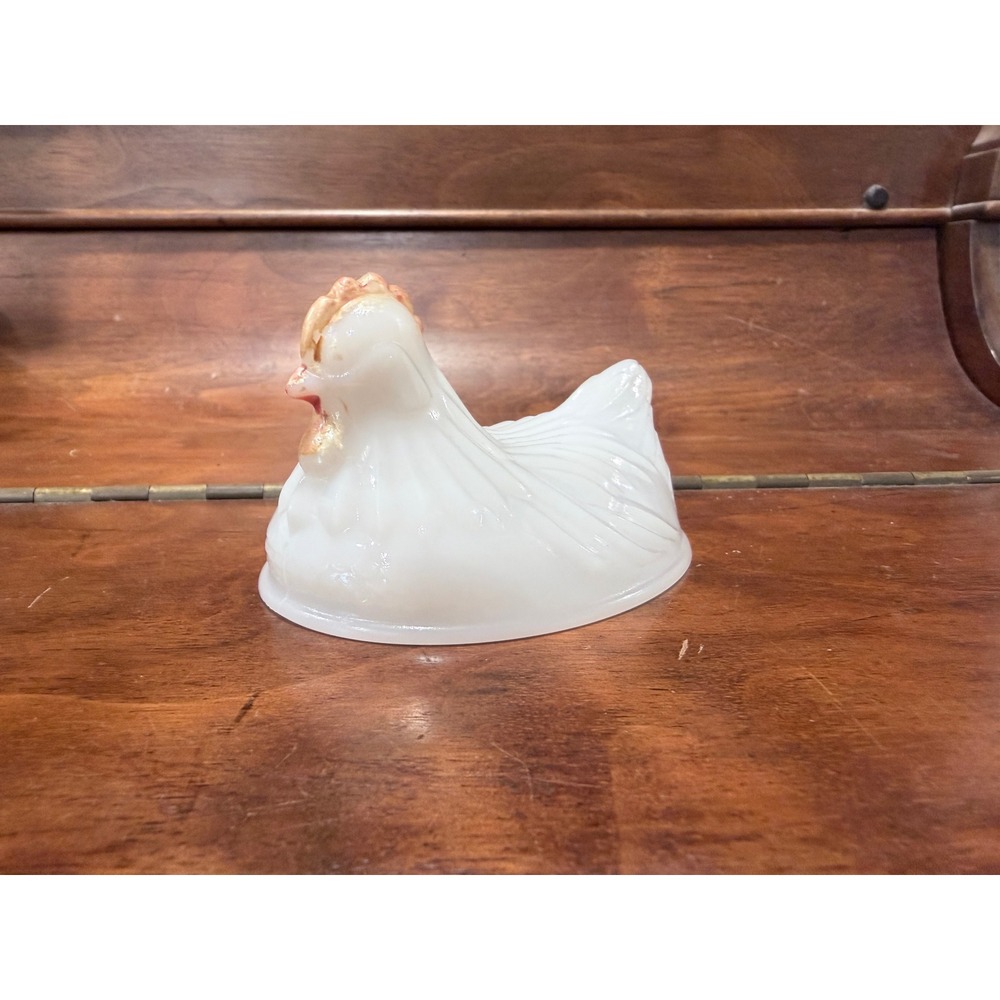 Vintage Milk Glass Hen on Nest Lid White Glass Chicken Replacement 4in